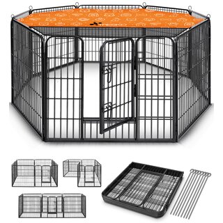 TRESKO Welpenlaufstall 80 cm hoch mit Dach & Erdankern |...