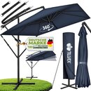 tillvex� Alu Sonnenschirm Rechteckig � 330 cm Navy-Blau + Abdeckung mit Kurbel | Ampelschirm Eckig mit St�nder & Windschutz | Gartenschirm UV-Schutz Aluminium | Kurbelschirm Marktschirm wasserdicht 360� drehbar