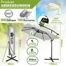 tillvex� Alu Sonnenschirm Rechteckig � 330 cm Grau + Abdeckung mit Kurbel | Ampelschirm Eckig mit St�nder | Gartenschirm UV-Schutz Aluminium | Kurbelschirm Marktschirm wasserdicht 360� drehbar