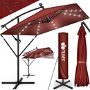 tillvex Alu Sonnenschirm Rechteckig  330 cm mit LED Solar Rot + Abdeckung mit Kurbel | Ampelschirm mit Stnder & Windschutz | Gartenschirm UV-Schutz, wasserdicht, 360 drehbar | Kurbelschirm Marktschirm