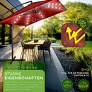 tillvex Alu Sonnenschirm Rechteckig  330 cm mit LED Solar Rot + Abdeckung mit Kurbel | Ampelschirm mit Stnder & Windschutz | Gartenschirm UV-Schutz, wasserdicht, 360 drehbar | Kurbelschirm Marktschirm