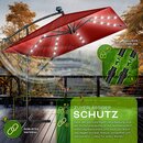 tillvex Alu Sonnenschirm Rechteckig  330 cm mit LED Solar Rot + Abdeckung mit Kurbel | Ampelschirm mit Stnder & Windschutz | Gartenschirm UV-Schutz, wasserdicht, 360 drehbar | Kurbelschirm Marktschirm