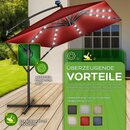 tillvex Alu Sonnenschirm Rechteckig  330 cm mit LED Solar Rot + Abdeckung mit Kurbel | Ampelschirm mit Stnder & Windschutz | Gartenschirm UV-Schutz, wasserdicht, 360 drehbar | Kurbelschirm Marktschirm