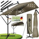 tillvex� Alu Sonnenschirm Rechteckig � 330 cm mit LED Solar Braun + Abdeckung mit Kurbel | Ampelschirm mit St�nder & Windschutz | Gartenschirm UV-Schutz, wasserdicht, 360� drehbar | Kurbelschirm Marktschirm