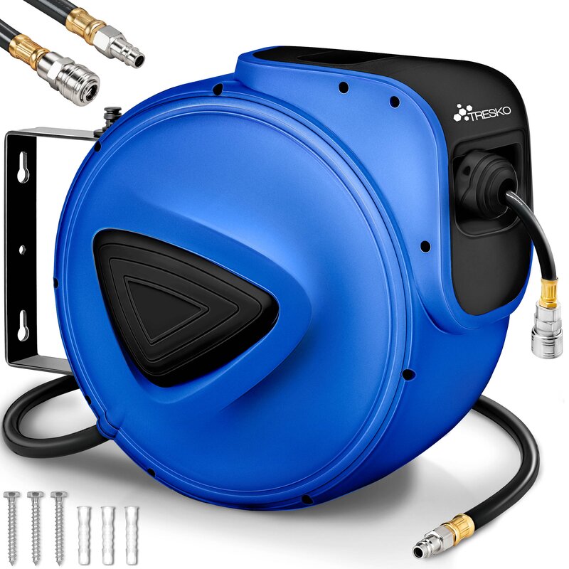 TRESKO Druckluftschlauch Aufroller 10 m Blau Automatik Schlauchtrommel 1/4 Trommel Schlauch