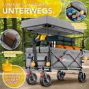 TRESKO Bollerwagen Faltbar mit Dach Grau, Khlfach & Seitenrollos | Handwagen max. belastbar bis 150kg | Transportwagen mit Vollgummireifen & Feststellbremsen (Vorne & Hinten) und 3-Punkt-Gurt