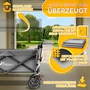 TRESKO Bollerwagen Faltbar mit Dach Grau, Khlfach & Seitenrollos | Handwagen max. belastbar bis 150kg | Transportwagen mit Vollgummireifen & Feststellbremsen (Vorne & Hinten) und 3-Punkt-Gurt