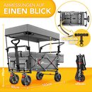 TRESKO Bollerwagen Faltbar mit Dach Grau, Khlfach & Seitenrollos | Handwagen max. belastbar bis 150kg | Transportwagen mit Vollgummireifen & Feststellbremsen (Vorne & Hinten) und 3-Punkt-Gurt