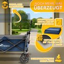 TRESKO Bollerwagen Faltbar mit Dach Blau, Khlfach & Seitenrollos | Handwagen max. belastbar bis 150kg | Transportwagen mit Vollgummireifen & Feststellbremsen (Vorne & Hinten) und 3-Punkt-Gurt