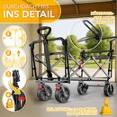 TRESKO Bollerwagen Faltbar mit Dach Blau, Khlfach & Seitenrollos | Handwagen max. belastbar bis 150kg | Transportwagen mit Vollgummireifen & Feststellbremsen (Vorne & Hinten) und 3-Punkt-Gurt