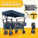TRESKO Bollerwagen Faltbar mit Dach Blau, Khlfach & Seitenrollos | Handwagen max. belastbar bis 150kg | Transportwagen mit Vollgummireifen & Feststellbremsen (Vorne & Hinten) und 3-Punkt-Gurt