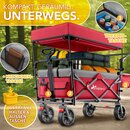 TRESKO� Bollerwagen Faltbar mit Dach Rot, K�hlfach & Seitenrollos | Handwagen max. belastbar bis 150kg | Transportwagen mit Vollgummireifen & Feststellbremsen (Vorne & Hinten) und 3-Punkt-Gurt