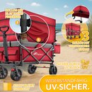 TRESKO� Bollerwagen Faltbar mit Dach Rot, K�hlfach & Seitenrollos | Handwagen max. belastbar bis 150kg | Transportwagen mit Vollgummireifen & Feststellbremsen (Vorne & Hinten) und 3-Punkt-Gurt
