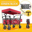 TRESKO� Bollerwagen Faltbar mit Dach Rot, K�hlfach & Seitenrollos | Handwagen max. belastbar bis 150kg | Transportwagen mit Vollgummireifen & Feststellbremsen (Vorne & Hinten) und 3-Punkt-Gurt