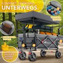 TRESKO� Bollerwagen Faltbar mit Dach Anthrazit, K�hlfach & Seitenrollos | Handwagen max. belastbar bis 150kg | Transportwagen mit Vollgummireifen & Feststellbremsen (Vorne & Hinten) und 3-Punkt-Gurt