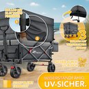 TRESKO� Bollerwagen Faltbar mit Dach Anthrazit, K�hlfach & Seitenrollos | Handwagen max. belastbar bis 150kg | Transportwagen mit Vollgummireifen & Feststellbremsen (Vorne & Hinten) und 3-Punkt-Gurt
