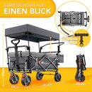 TRESKO� Bollerwagen Faltbar mit Dach Anthrazit, K�hlfach & Seitenrollos | Handwagen max. belastbar bis 150kg | Transportwagen mit Vollgummireifen & Feststellbremsen (Vorne & Hinten) und 3-Punkt-Gurt