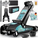 TRESKO Wagenheber hydraulisch 2,5T Hubhhe 85-385mm mit Tragekoffer | Hydraulik KFZ Rangierwagenheber flach fr tiefergelegte Autos & 360 Rollen inkl. 2X Gummiauflage, Schutzmatte, Handschuhe, Profilmesser