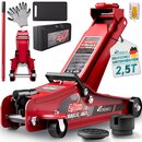 TRESKO� Wagenheber hydraulisch 2,5T Hubh�he 85-385mm mit Tragekoffer | Hydraulik KFZ Rangierwagenheber flach f�r tiefergelegte Autos & 360� Rollen inkl. 2X Gummiauflage, Schutzmatte, Handschuhe, Profilmesser