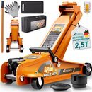 TRESKO Wagenheber hydraulisch 2,5T Hubhhe 85-385mm mit Tragekoffer | Hydraulik KFZ Rangierwagenheber flach fr tiefergelegte Autos & 360 Rollen inkl. 2X Gummiauflage, Schutzmatte, Handschuhe, Profilmesser