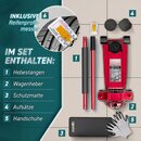 TRESKO� Wagenheber hydraulisch 3T Hubh�he 75-510mm | Hydraulik KFZ Rangierwagenheber flach Doppelkolben & 360� Rollen inkl. 2X Gummiauflage, Schutzmatte, Handschuhe, Profilmesser