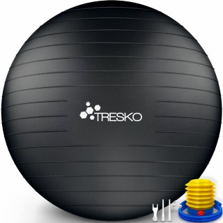 TRESKO Gymnastikball (Schwarz, 55 cm) mit Pumpe...