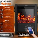 TRESKO Elektrokamin mit Heizung & Fernbedienung 2000W, WiFi App | Kamin elektrisch LED-Flammeneffekt & LCD-Display | Kaminfeuer mit Thermostat, Timer | Elektro Kaminofen Standkamin Heizlfter