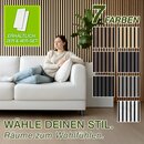 TRESKO� Akustikpaneele Holz 120�60 cm inkl. Kleiderhaken | Wandverkleidung Eiche Grau als 3D Lamellenwand | Holzpaneele Paneele f�r Schallschutz | Akustik Wandpaneele mit Montageset