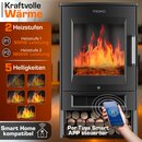 TRESKO Elektrokamin mit Heizung inkl. Fernbedienung & WiFi App | Kamin elektrisch 1800W LED-Flammeneffekt Farbmodi | Kaminfeuer Thermostat, Timer | Elektro Kaminofen Standkamin 2 Heizstufen