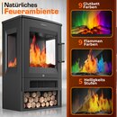 TRESKO Elektrokamin mit Heizung inkl. Fernbedienung & WiFi App | Kamin elektrisch 1800W LED-Flammeneffekt Farbmodi | Kaminfeuer Thermostat, Timer | Elektro Kaminofen Standkamin 2 Heizstufen