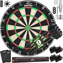 RE:SPORT Dartscheibe XXL Set mit 9 Profi Dartpfeile + 24 Pro Flights + Zubehr | Steeldart aus hochwertigstem Sisal | Dartboard Komplettset inkl. Montageset | Steeldartscheibe mit Pfeilen Metallspitze Startlinie