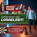 RE:SPORT Dartscheibe XXL Set mit 9 Profi Dartpfeile + 24 Pro Flights + Zubehr | Steeldart aus hochwertigstem Sisal | Dartboard Komplettset inkl. Montageset | Steeldartscheibe mit Pfeilen Metallspitze Startlinie