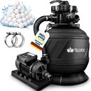 tillvex� Sandfilteranlage Pool mit Timer 7.900L/h inkl. 400g Filterb�lle | Filteranlage 7-Wege Ventil & 2in1 Adapter �32mm - 38mm | Poolfilter mit Druckanzeige | Sandfilter f�r Schwimmbecken AquaBlack Pro