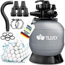 tillvex� Sandfilter Pool ohne Pumpe + 400g Filterb�lle bis 21m� (21.000 Liter) Pools | Filterkessel Poolfilter inkl. Adapter �32-38mm | Sandfilterkessel mit 7-Wege-Ventil, Manometer & Saugschlauch