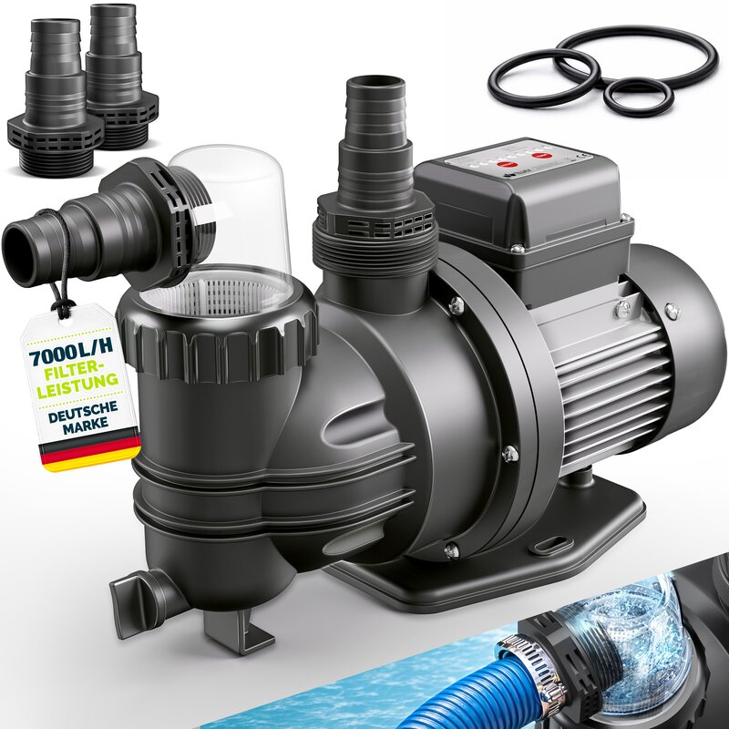 tillvex� Filterpumpe Pool mit Timer 7.000L/h & 250W | Schwimmbadpumpe F�rderh�he max. 7,5m | Poolfilter Umw�lzpumpe f�r 22m� Pools | Poolpumpe selbstansaugend f�r Pools Aufstellpool Spa mit Vorfilter
