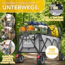 TRESKO� Bollerwagen faltbar 215L mit Bremse | Handwagen klappbar 150kg inkl. Vollgummireifen | Faltbarer Strandwagen Extra Breite All-Terrain-R�der | Transportwagen mit Tragetasche