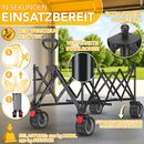 TRESKO� Bollerwagen faltbar 215L mit Bremse | Handwagen klappbar 150kg inkl. Vollgummireifen | Faltbarer Strandwagen Extra Breite All-Terrain-R�der | Transportwagen mit Tragetasche