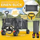 TRESKO� Bollerwagen faltbar 215L mit Bremse | Handwagen klappbar 150kg inkl. Vollgummireifen | Faltbarer Strandwagen Extra Breite All-Terrain-R�der | Transportwagen mit Tragetasche