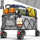 TRESKO� Bollerwagen faltbar 300L mit Bremse Grau | Handwagen klappbar 150kg inkl. Vollgummireifen | Faltbarer Strandwagen mit Extra Breite All-Terrain-R�der | Gartenwagen Transportwagen mit Tragetasche