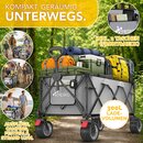 TRESKO� Bollerwagen faltbar 300L mit Bremse Grau | Handwagen klappbar 150kg inkl. Vollgummireifen | Faltbarer Strandwagen mit Extra Breite All-Terrain-R�der | Gartenwagen Transportwagen mit Tragetasche