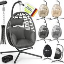 tillvex� H�ngesessel mit Gestell Outdoor & wetterfester Abdeckung inkl. Befestigung | H�ngekorb klappbar bis 150 kg | H�ngesitz aus Rattan | H�ngestuhl f�r Indoor Garten Balkon Terrasse