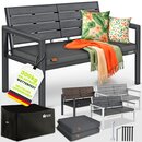 tillvex� Gartenbank Wetterfest 2-4 Sitzer mit Abdeckung & Kissen | Parkbank in Holzoptik bis 300kg belastbar UV-best�ndig | Sitzbank Garten Terrasse Balkon mit waschbarem Bezug