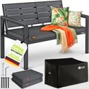 tillvex� Gartenbank Wetterfest 2-3 Sitzer mit Abdeckung & Kissen | Parkbank in Holzoptik bis 300kg belastbar UV-best�ndig | Sitzbank Garten Terrasse Balkon mit waschbarem Bezug