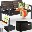 tillvex� Gartenbank Wetterfest 2-3 Sitzer mit Abdeckung & Kissen | Parkbank in Holzoptik bis 300kg belastbar UV-best�ndig | Sitzbank Garten Terrasse Balkon mit waschbarem Bezug