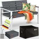 tillvex� Gartenbank Wetterfest 3-4 Sitzer mit Abdeckung & Kissen | Parkbank in Holzoptik bis 300kg belastbar UV-best�ndig | Sitzbank Garten Terrasse Balkon mit waschbarem Bezug