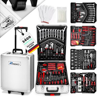 TRESKO 1400 tlg Werkzeugkoffer Silber Werkzeugkasten...