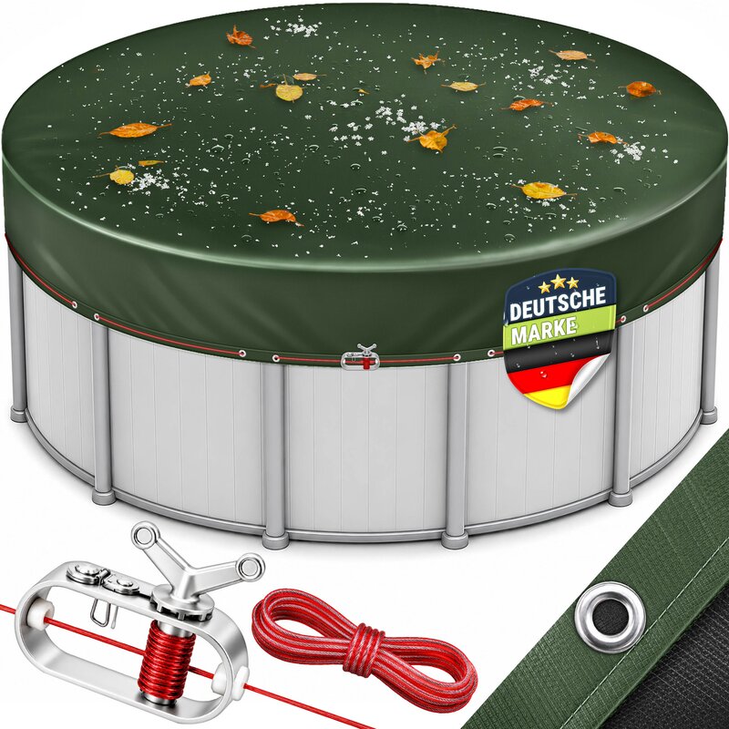 tillvex� Premium Poolabdeckung rund 320 - 366 cm (� 420 cm) mit Montageset | Solar Pool Abdeckplane mit 200g/m� | Poolplane Rundpool f�r Sommer & Winter | Abdeckung UV-best�ndig Schwimmbecken Schwimmbad