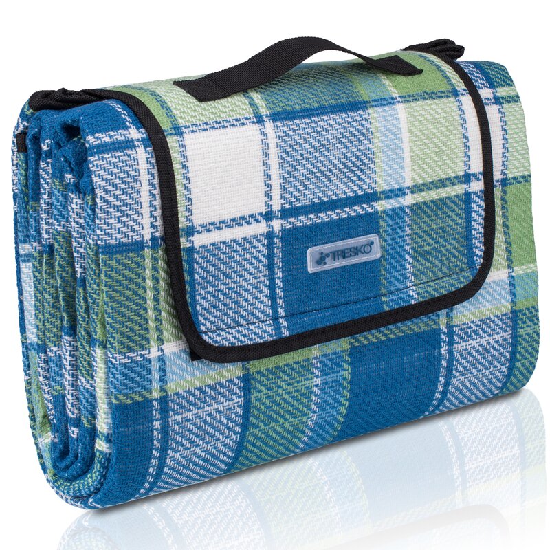 Picknickdecke Campingdecke wrmeisoliert wasserdicht mit Tragegriff 195 x 150 cm Muster / Blau - Grn - Wei