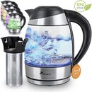 TRESKO Glas Wasserkocher 1,8L / 2200W mit Temperatureinstellung | Teekocher Edelstahl Touch mit Teesieb & Kalkfilter | 100% BPA FREI | Farbwechsel LED Beleuchtung | 2 Stunden Warmhaltefunktion