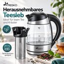 TRESKO� Glas Wasserkocher 1,8L / 2200W mit Temperatureinstellung | Teekocher Edelstahl Touch mit Teesieb & Kalkfilter | 100% BPA FREI | Farbwechsel LED Beleuchtung | 2 Stunden Warmhaltefunktion